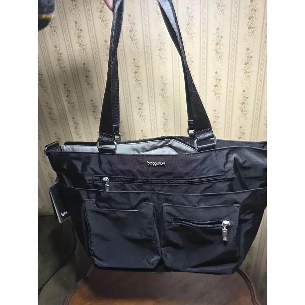 Baggallini Anywhere Day Laptop Tote Black Travel Work Organizer Bag NWT w/ Strap